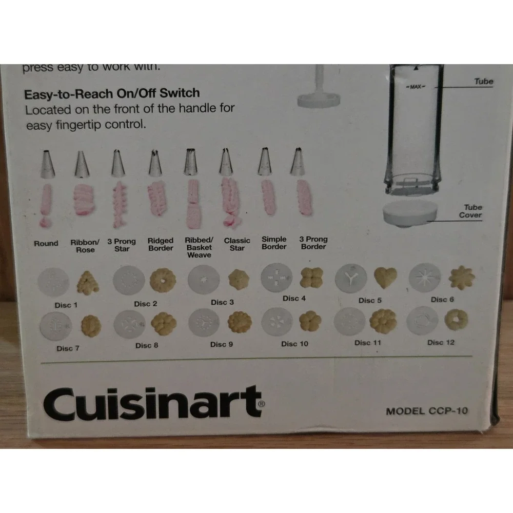 Cuisinart Electric Cookie Press Model CCP-10 12 Stainless Discs One-Touch New
